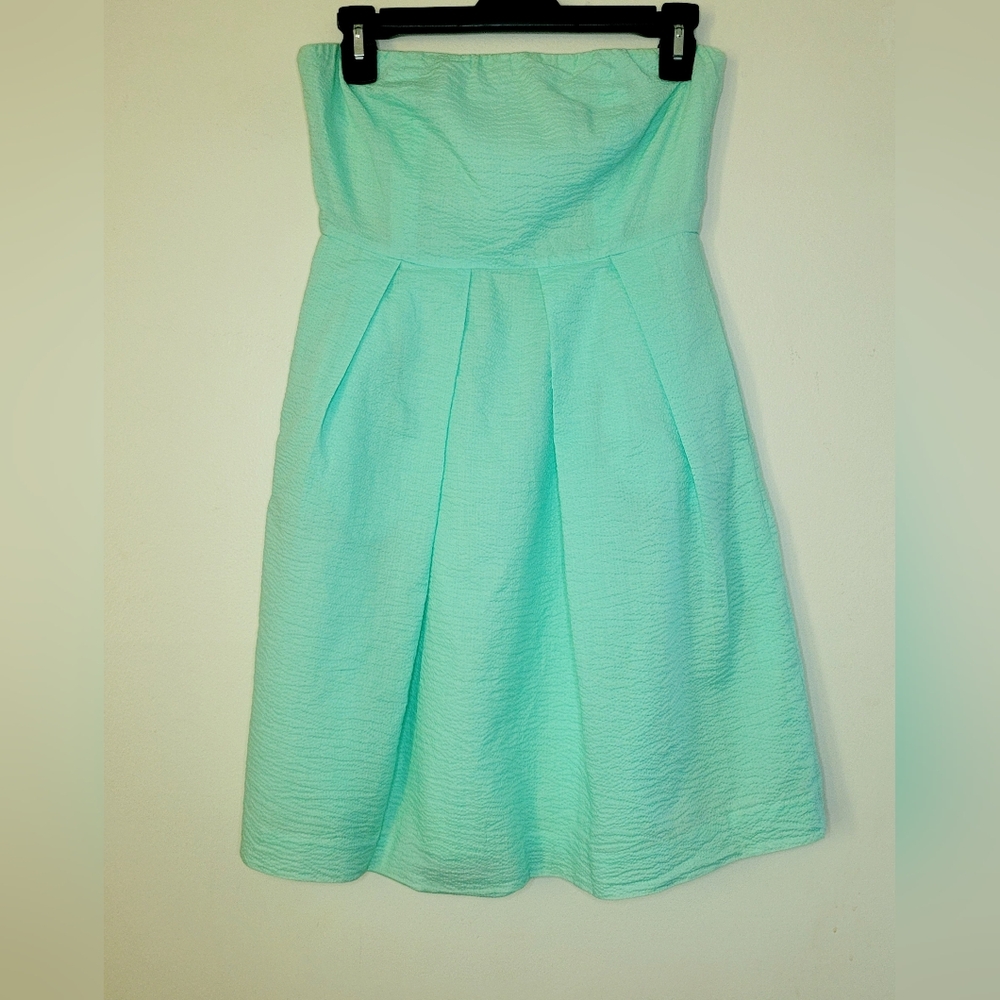 J Crew Dress Womens Petite Small Mint Green Strapless Mini Chest Support Pockets